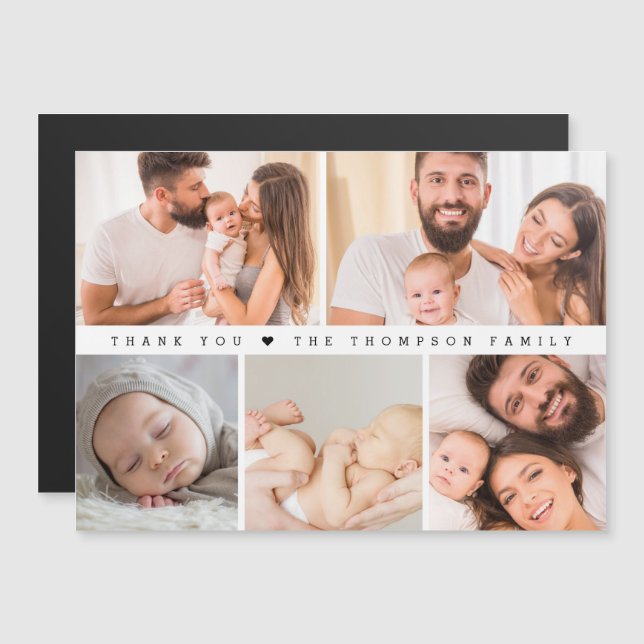 Modern Simple New Baby Thank you photo collage Magnetic Invitation (Front/Back)