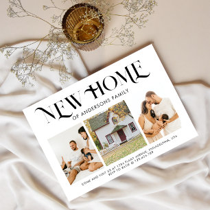 Modern Simple New Home 3 Photo Moving Black Announcement Postcard