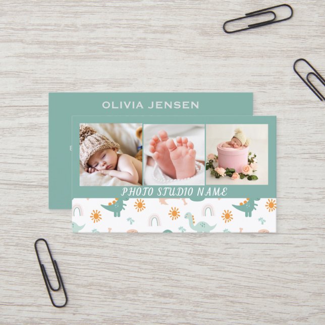 Modern Simple Newborn Photography 3 photo Business Card (Front/Back In Situ)