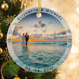 Modern Simple Newlyweds Photo Wedding Anniversary Ceramic Tree Decoration