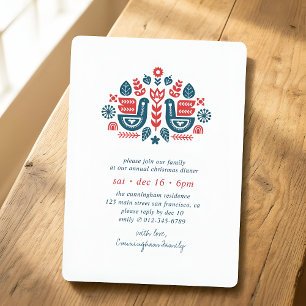 Modern Simple Nordic Folk Art Christmas Dinner Inv Invitation