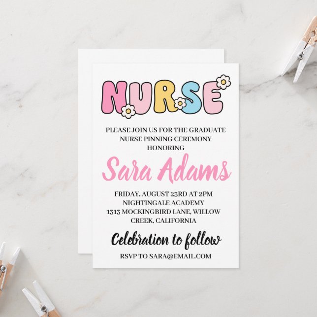 modern simple nursing pinning ceremony invitations (Front/Back In Situ)