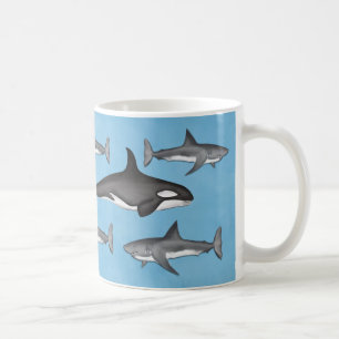 Modern Simple Ocean Orcas and Sharks Cute Coffee Mug