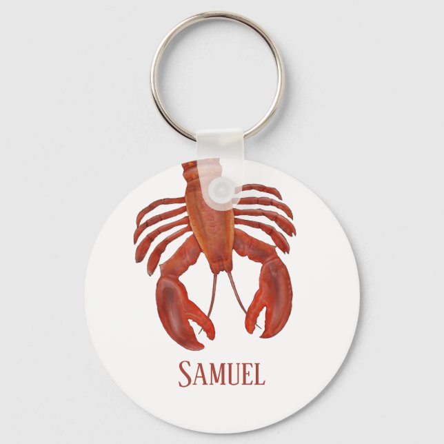 Modern Simple Ocean Red Lobster Nautical Coastal Key Ring (Front)