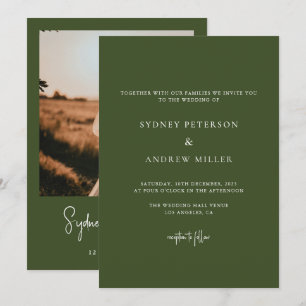 Modern Simple Olive Green Photo Wedding Invitation
