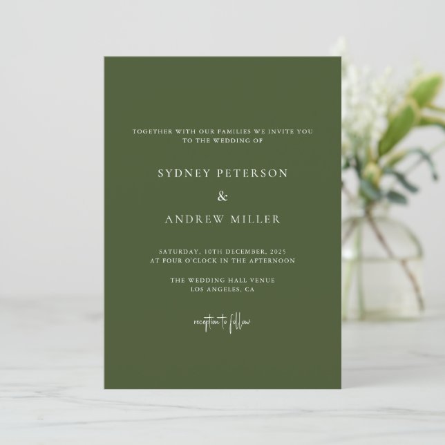 Modern Simple Olive Green Photo Wedding Invitation (Standing Front)
