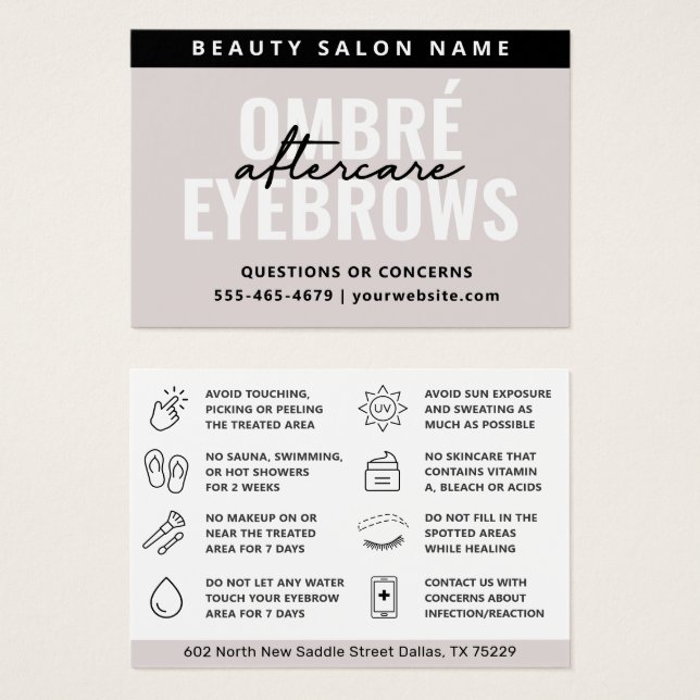 Modern Simple Ombre Powder Brows Aftercare Card (Front & Back)