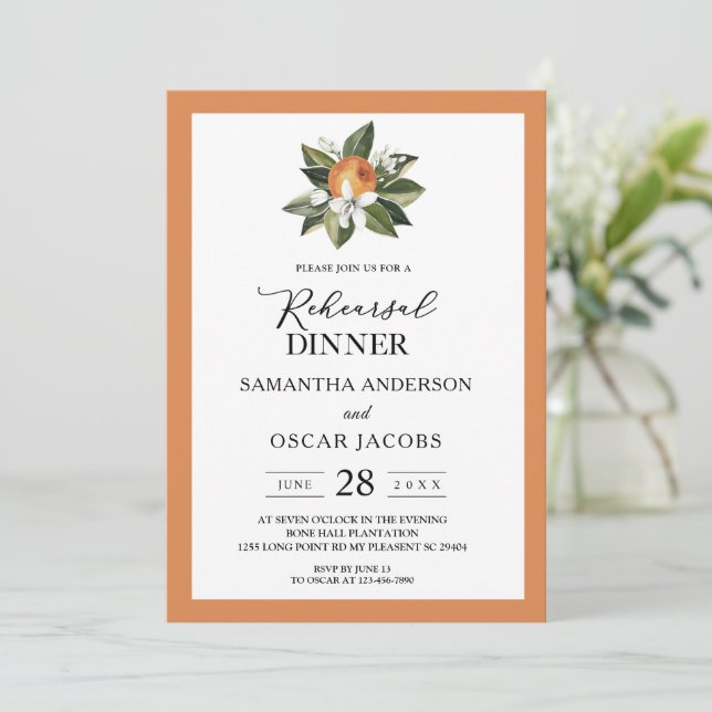 Modern Simple  Orange & Green Leaf  Invitation (Standing Front)