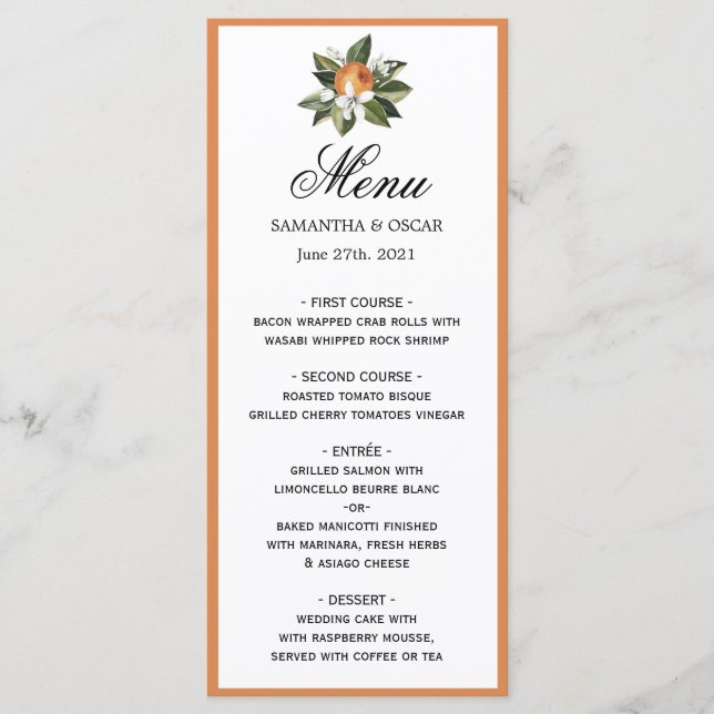 Modern Simple  Orange & Green Leaf  Menu (Front)