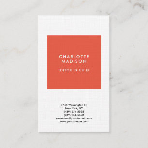 Modern Simple Orange Red Minimalist Plain Business Card
