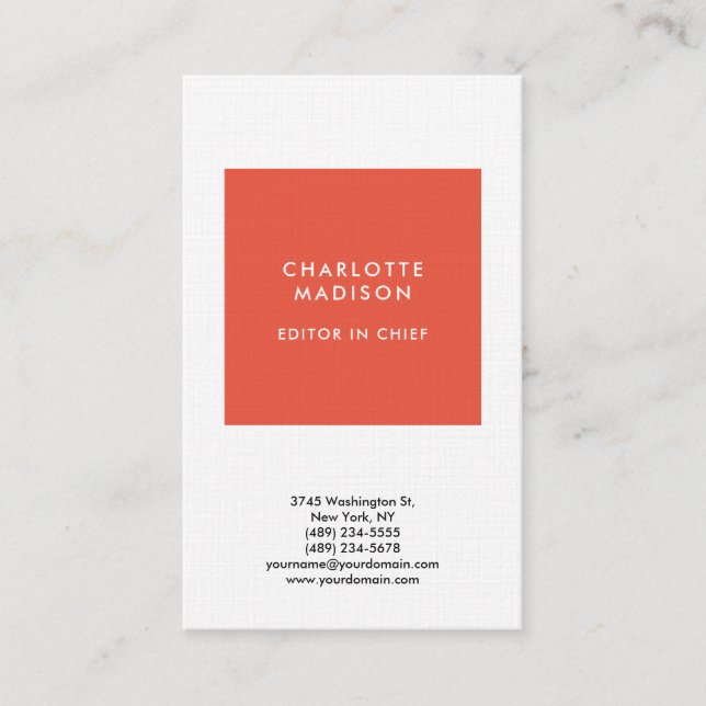 Modern Simple Orange Red Minimalist Plain Business Card (Front)
