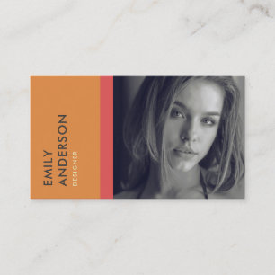 MODERN SIMPLE ORANGE RED PERSONAL PHOTO IDENTITY BUSINESS CARD