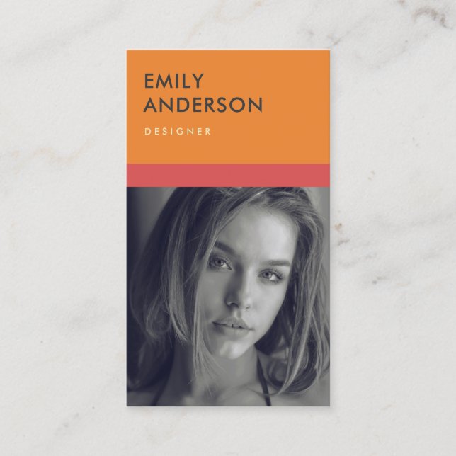 MODERN SIMPLE ORANGE RED PERSONAL PHOTO IDENTITY BUSINESS CARD (Front)