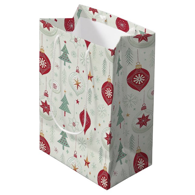 Modern Simple Ornaments and Snowflakes Christmas Medium Gift Bag (Front Angled)