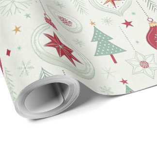 Modern Simple Ornaments and Snowflakes Christmas Wrapping Paper