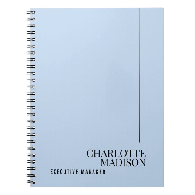 Modern Simple Pale Blue Plain Minimalist Own Name Notebook (Front)