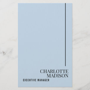 Modern Simple Pale Blue Plain Minimalist Own Name Stationery