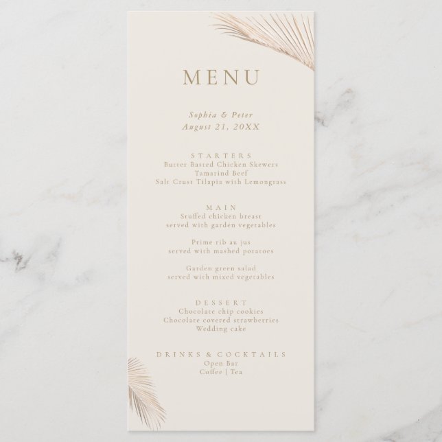 Modern Simple Palm Leaves Menu (Front)