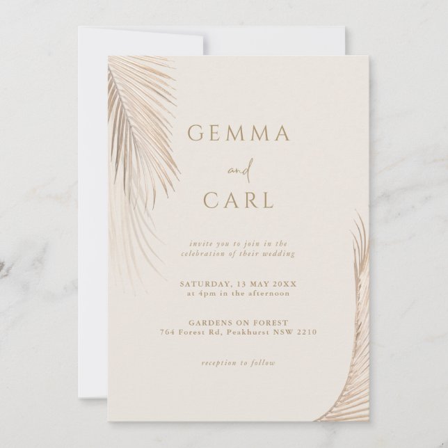 Modern Simple Palm Leaves Wedding Invitation (Front)