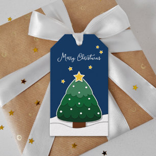 Modern Simple Papercut Stars Snowy Christmas Tree Gift Tags