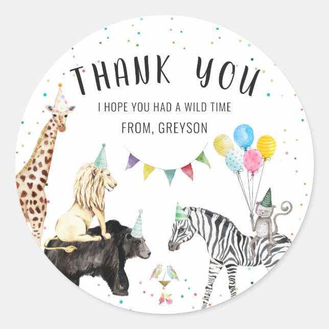 Modern Simple Party Animal Thank You Classic Round Sticker (Front)