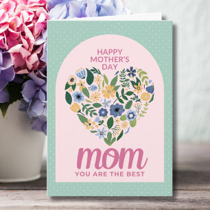 Modern Simple Pastel Floral Heart Best Mom Card