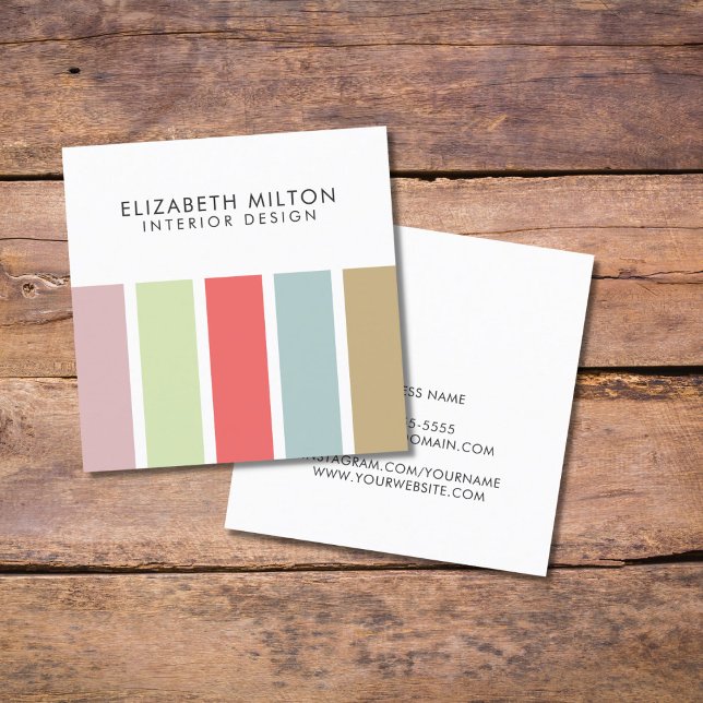 Modern Simple Pastel StripeS Interior Designer Square Business Card (Creator Uploaded)