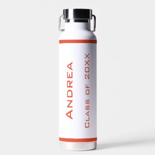 Modern Simple Personalised Graduation Red Text Water Bottle