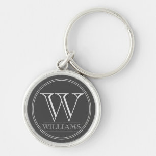 Modern Simple Personalised Initial and Name Grey Key Ring