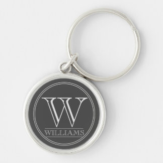 Modern Simple Personalised Initial and Name Grey Key Ring