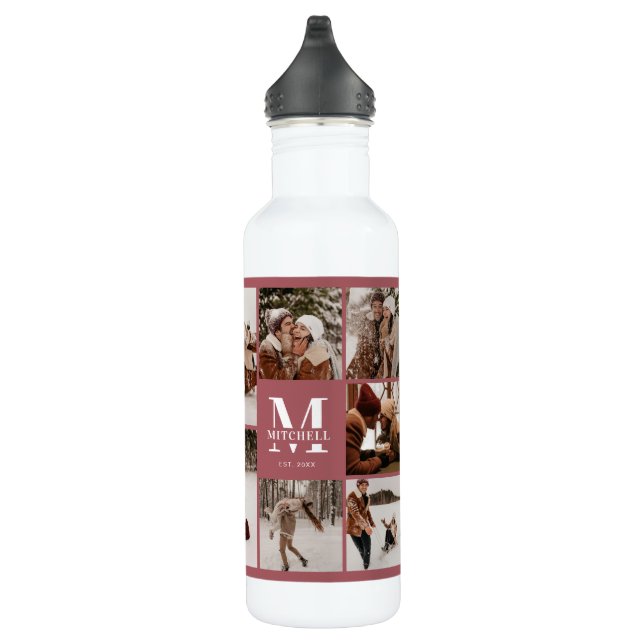Modern Simple Personalised Monogram Photo Collage 710 Ml Water Bottle (Right)