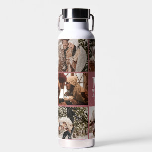 Modern Simple Personalised Monogram Photo Collage Water Bottle
