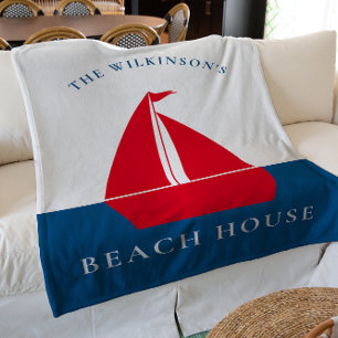 Modern simple personalised nautical summer home fleece blanket
