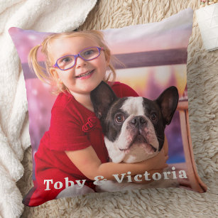 Modern Simple Personalised Pet Dog Kids Photo Cushion