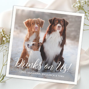 Modern Simple Personalised Pet Dog Photo Wedding Napkin
