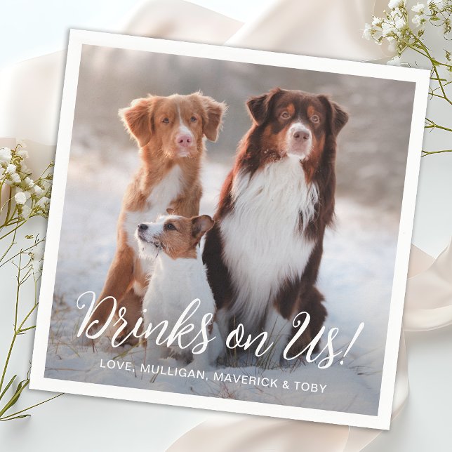 Modern Simple Personalised Pet Dog Photo Wedding Napkin (Creator Uploaded)