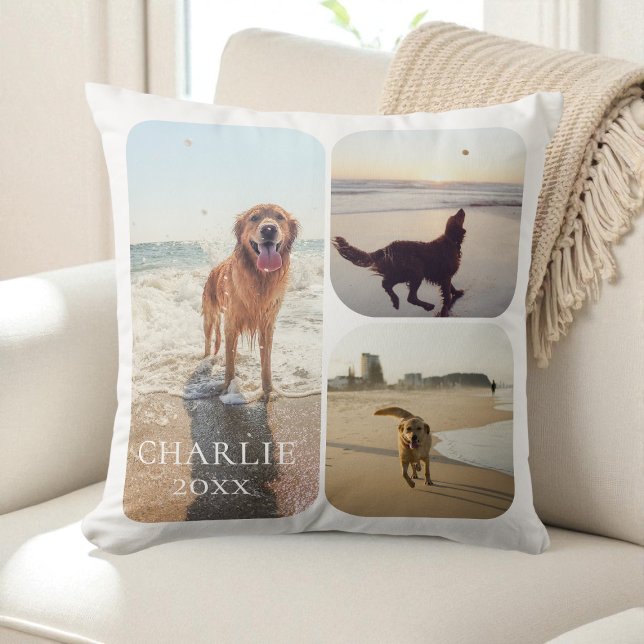 Modern SImple Personalized Pet Photo Collage Cushion (Modern SImple Personalized Pet Photo Collage Throw Pillow)