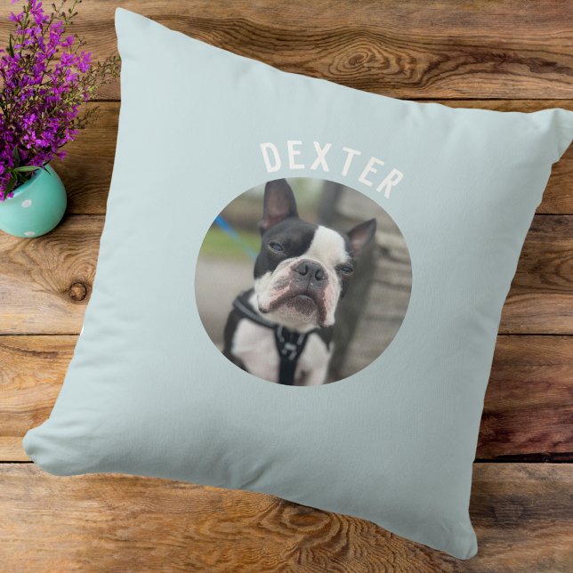 Modern Simple Pet Photo Pale Blue Personalised  Cushion (Creator Uploaded)