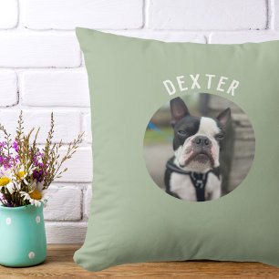 Modern Simple Pet Photo Sage Green  Cushion