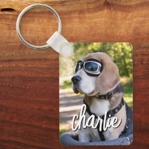 Modern Simple Pet’s Photo Name Key Ring