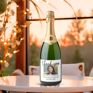 Modern Simple Photo Birthday Thank you Sparkling Wine Label
