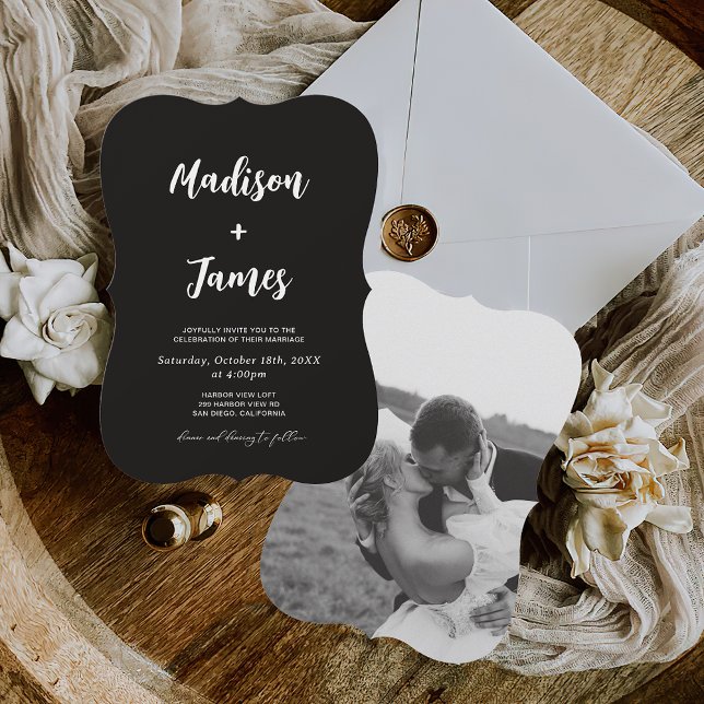 Modern Simple Photo Black and White Wedding Invitation (Creator Uploaded)