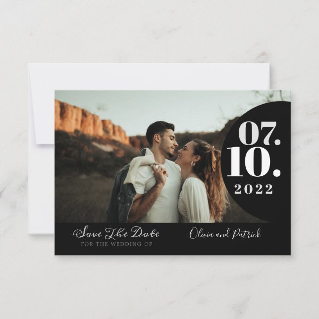 Modern Simple Photo Black and White Wedding Save The Date (Front)