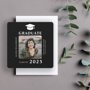 Modern simple photo class of 2025 black graduation announcement