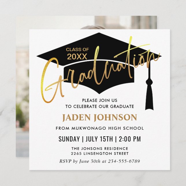 Modern Simple PHOTO Class of 2026 Graduation Party Invitation (Front/Back)