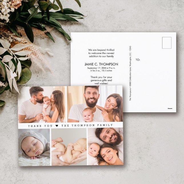 Modern Simple Photo Collage Baby shower thank you Postcard (Custom Modern Baby Shower Thank you photo collage postcard.)