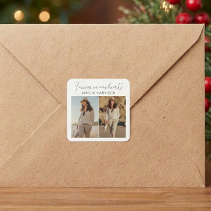 Modern & Simple Photo Collage Funeral  Square Sticker