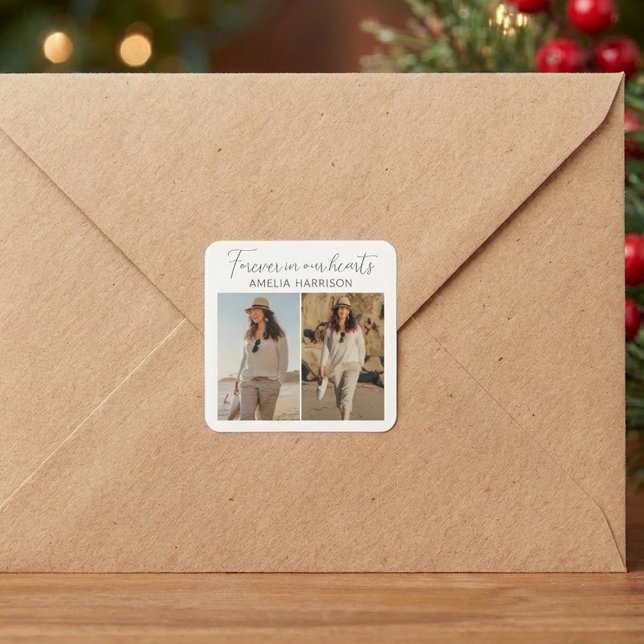 Modern & Simple Photo Collage Funeral  Square Sticker (Creator Uploaded)