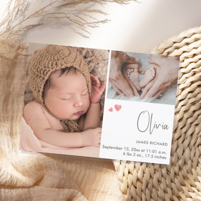 Modern Simple Photo Collage Heart Thank You Birth  Announcement (Creator Uploaded)