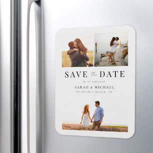 Modern Simple Photo Collage Wedding Save the Date Magnet